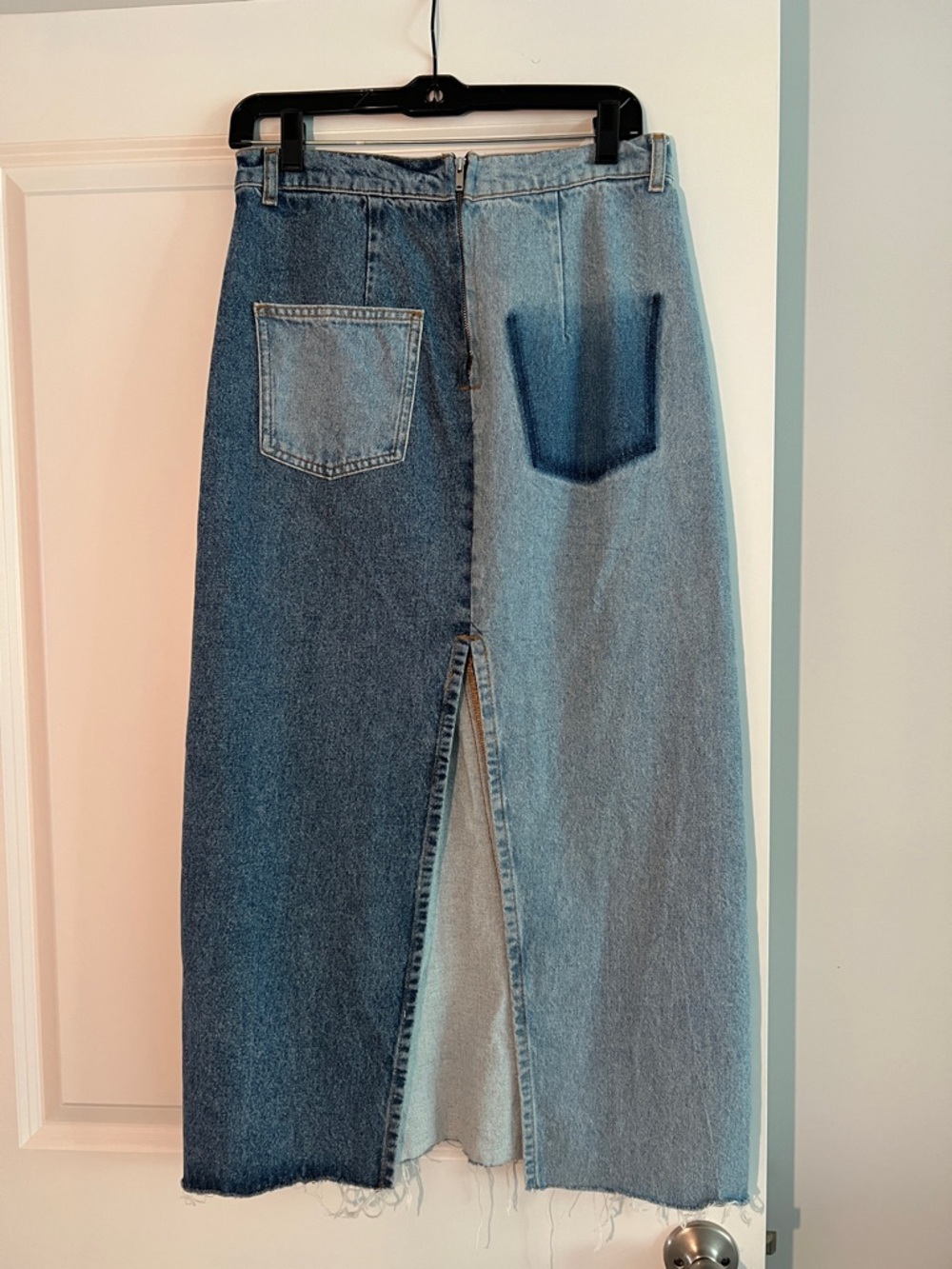 Zara Blue Denim Midi Skirt with Front Slit